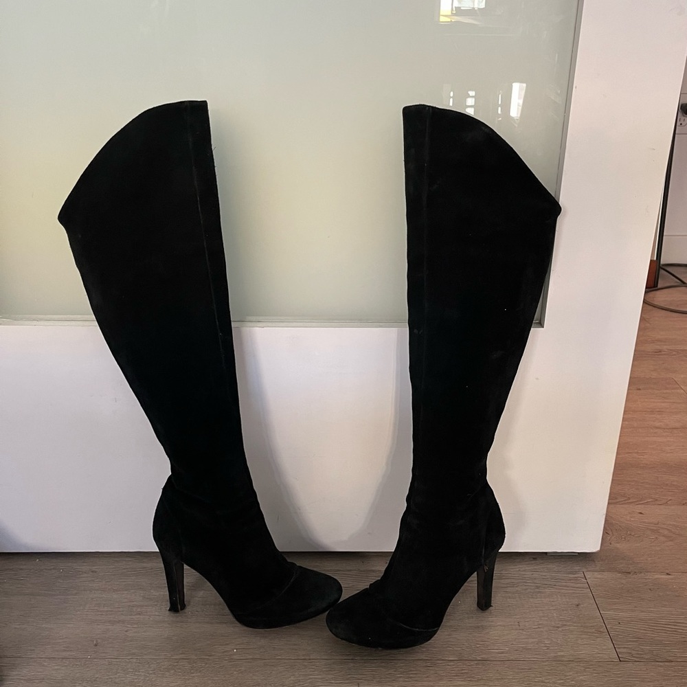 Theory Suede Black Classic Over The Knee Boots